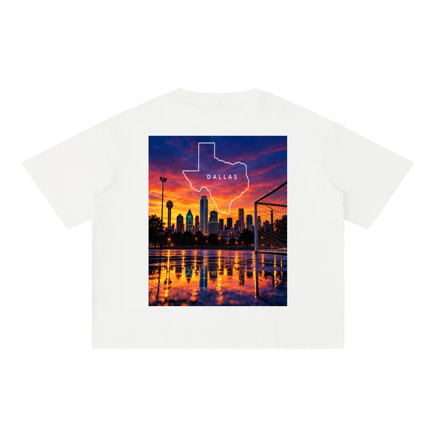 Dallas graphic on a sky blue mineral-wash T-shirt